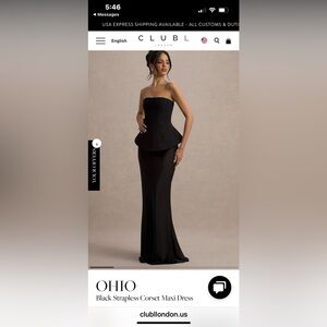 OHIO DRESS Strapless Black Peplum Evening Dress Size 12